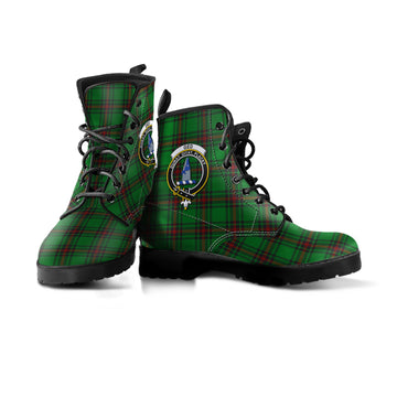 Ged Tartan Leather Boots with Family Crest - Tartan Vibes Clothing