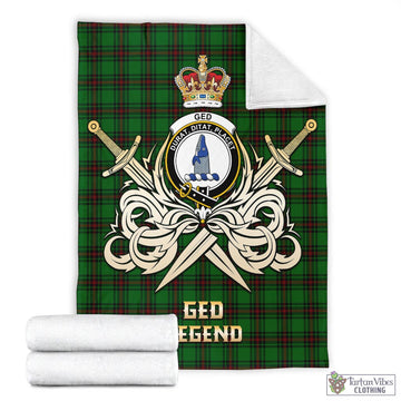Ged Tartan Blanket with Clan Crest and the Golden Sword of Courageous Legacy