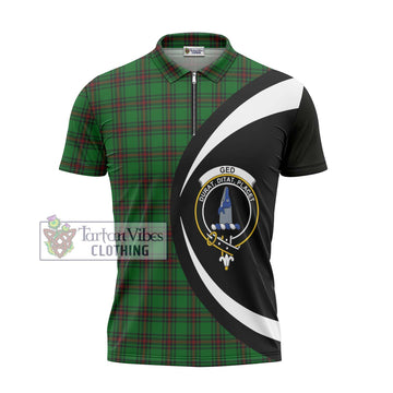 Ged Tartan Zipper Polo Shirt with Family Crest Circle Style - Tartan Vibes Clothing