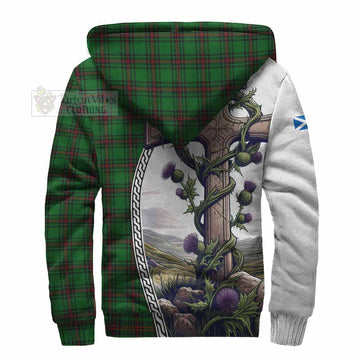 Ged Tartan Sherpa Hoodie with Family Crest and St. Andrew's Cross Accented by Thistle Vines - Tartan Vibes Clothing