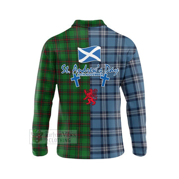 Ged Tartan Long Sleeve Polo Shirt Happy St. Andrew's Day Half Tartan Style - Tartan Vibes Clothing