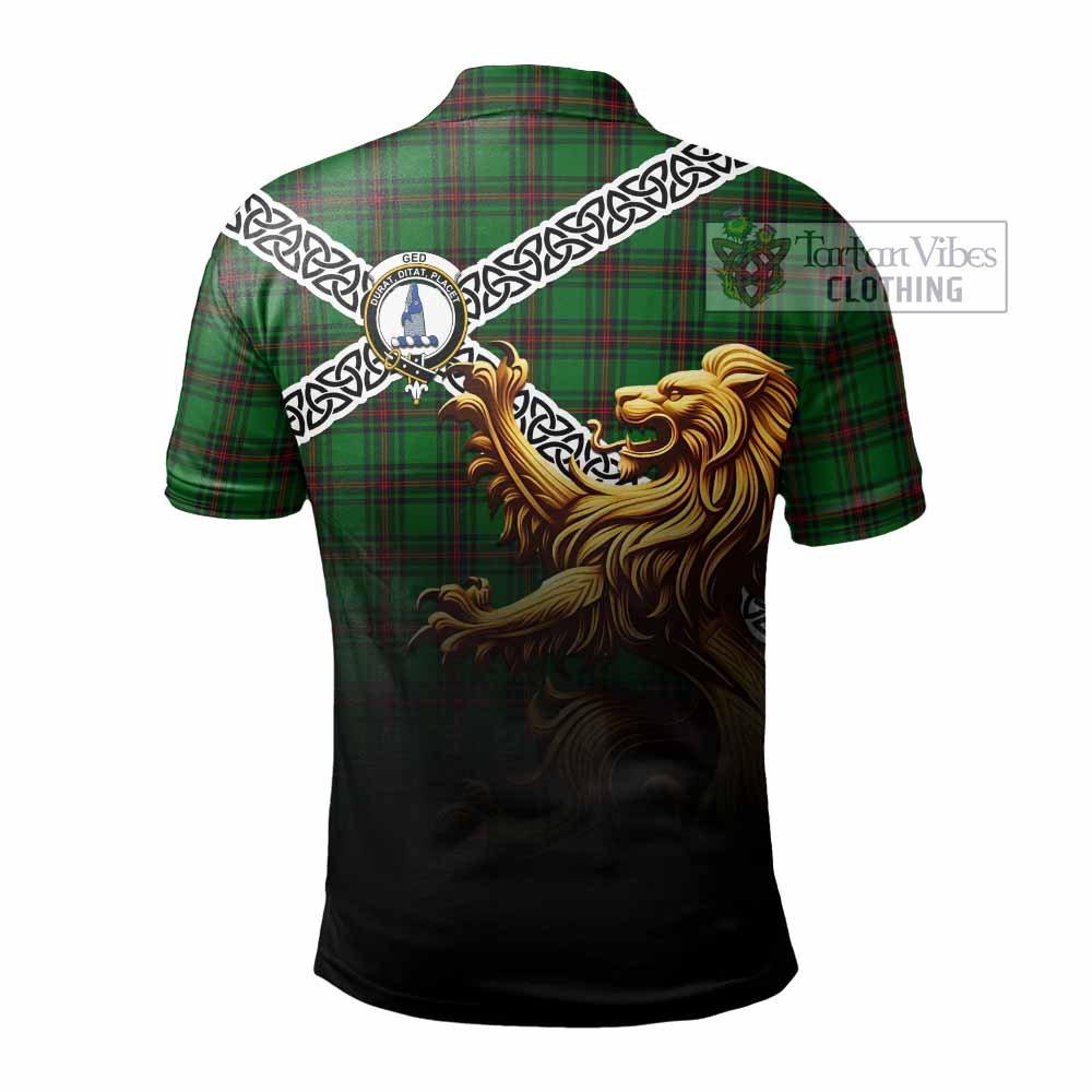 Ged Crest Tartan Polo Shirt with Golden Lion Emblem Celtic Style - Tartan Vibes Clothing