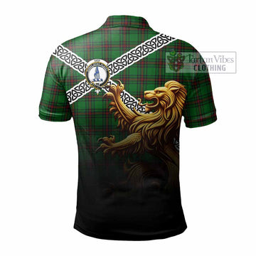 Ged Crest Tartan Polo Shirt with Golden Lion Emblem Celtic Style - Tartan Vibes Clothing