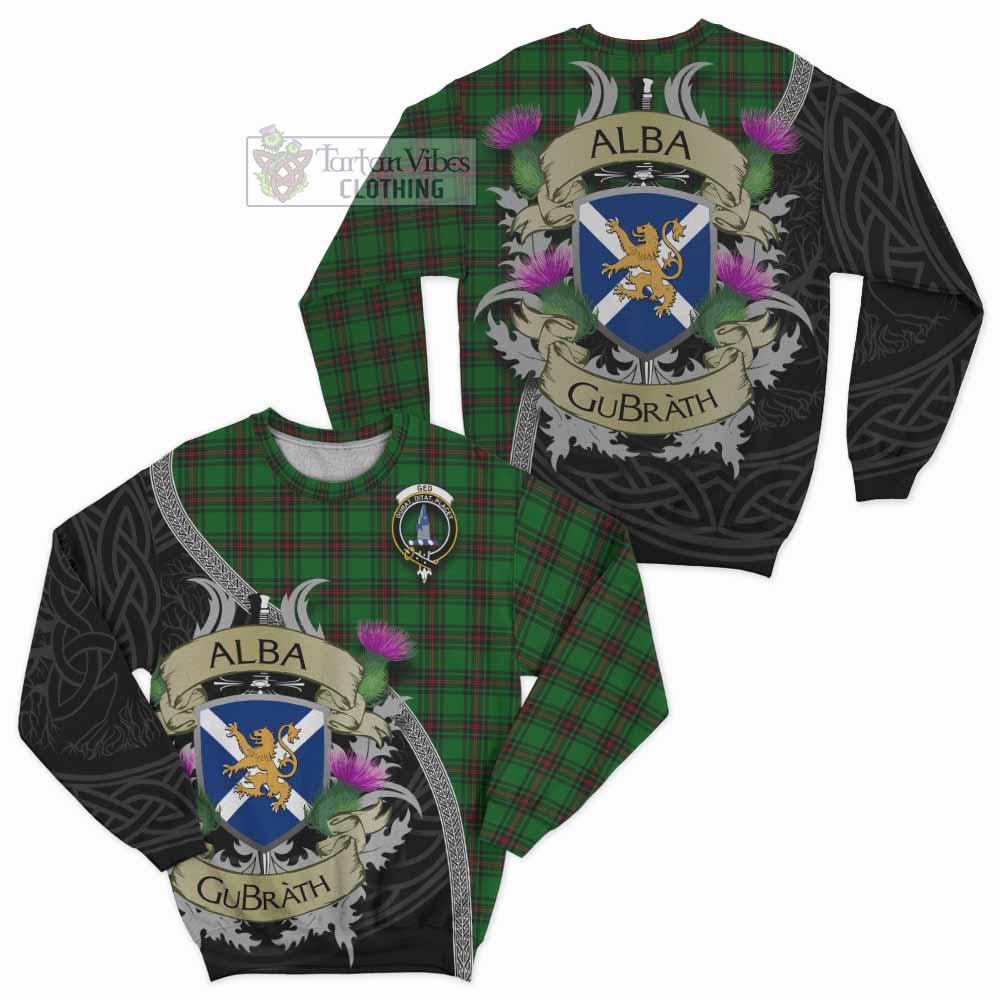 Ged Tartan Family Crest Sweatshirt Lion Rampant Royal Thistle Shield Celtic Inspired - Tartan Vibes Clothing