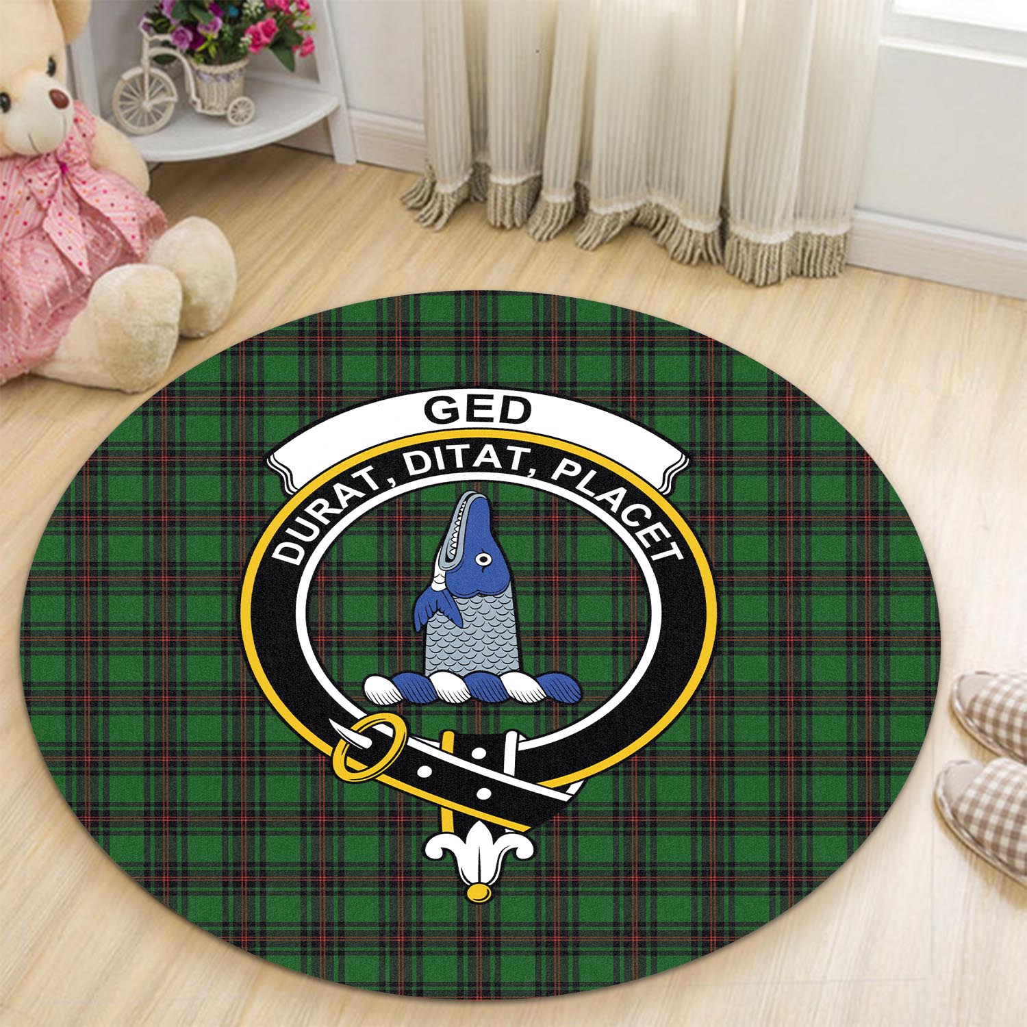 Ged Tartan Round Rug with Family Crest - Tartan Vibes Clothing