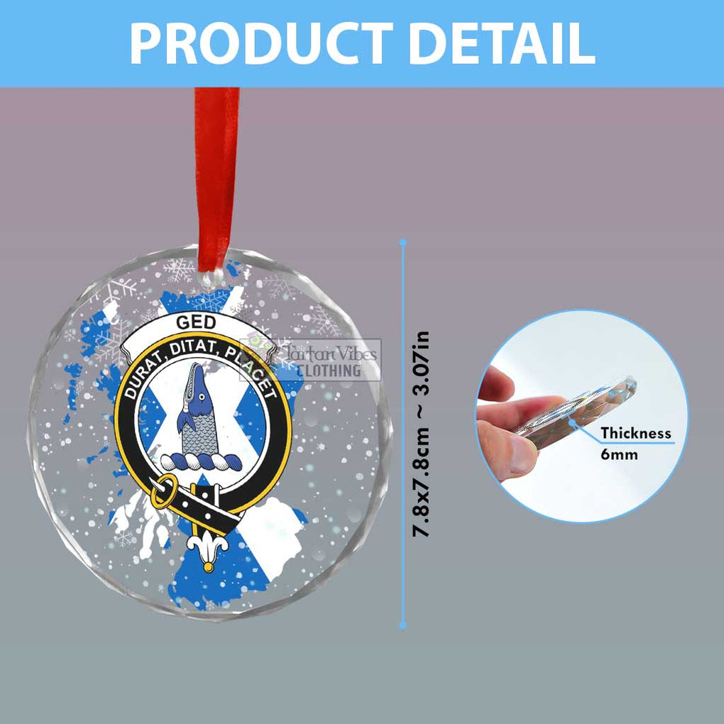 Ged Clan Crest Christmas Glass Ornament with Scotland Map - 2D-tartanvibesclothing