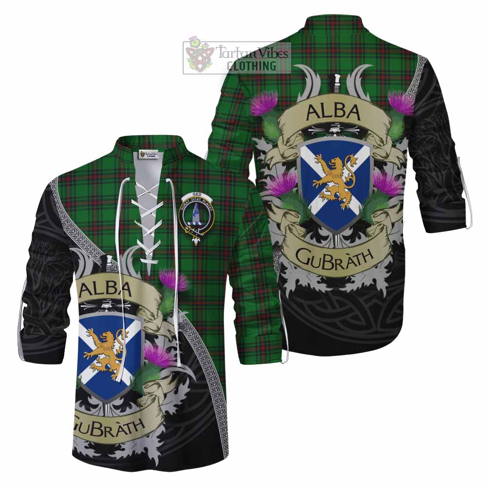 Tartan Vibes Clothing Ged Tartan Family Crest Ghillie Kilt Shirt Lion Rampant Royal Thistle Shield Celtic Inspired