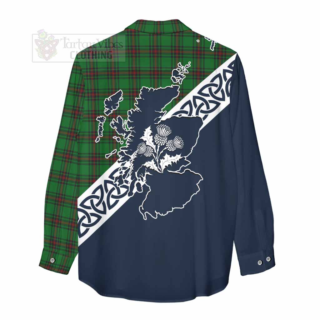 Tartan Vibes Clothing Ged Tartan Women's Casual Shirt Featuring Thistle and Scotland Map