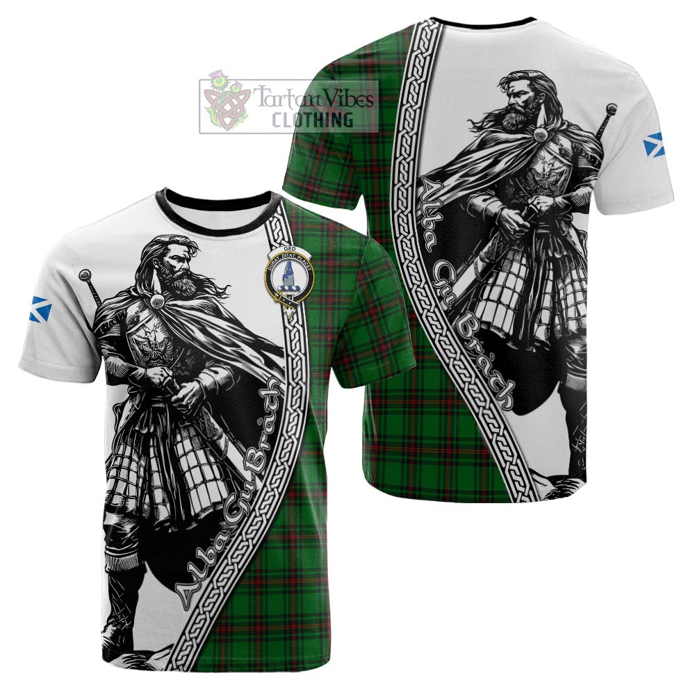 Ged Tartan Clan Crest Cotton T-shirt with Highlander Warrior Celtic Style