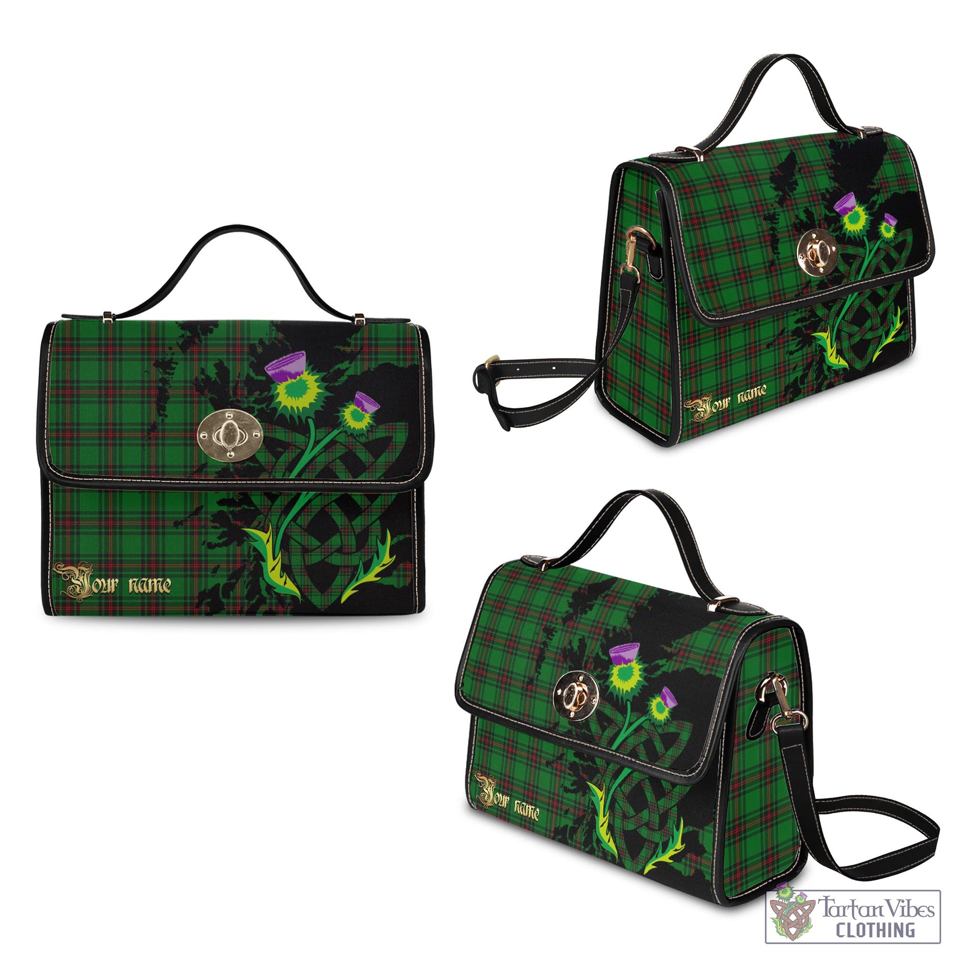 Tartan Vibes Clothing Ged Tartan Waterproof Canvas Bag with Scotland Map and Thistle Celtic Accents