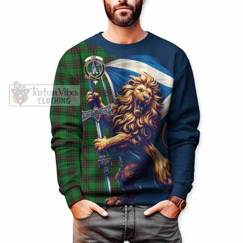 Ged Tartan Family Crest Sweatshirt with Scottish Majestic Lion - Tartan Vibes Clothing