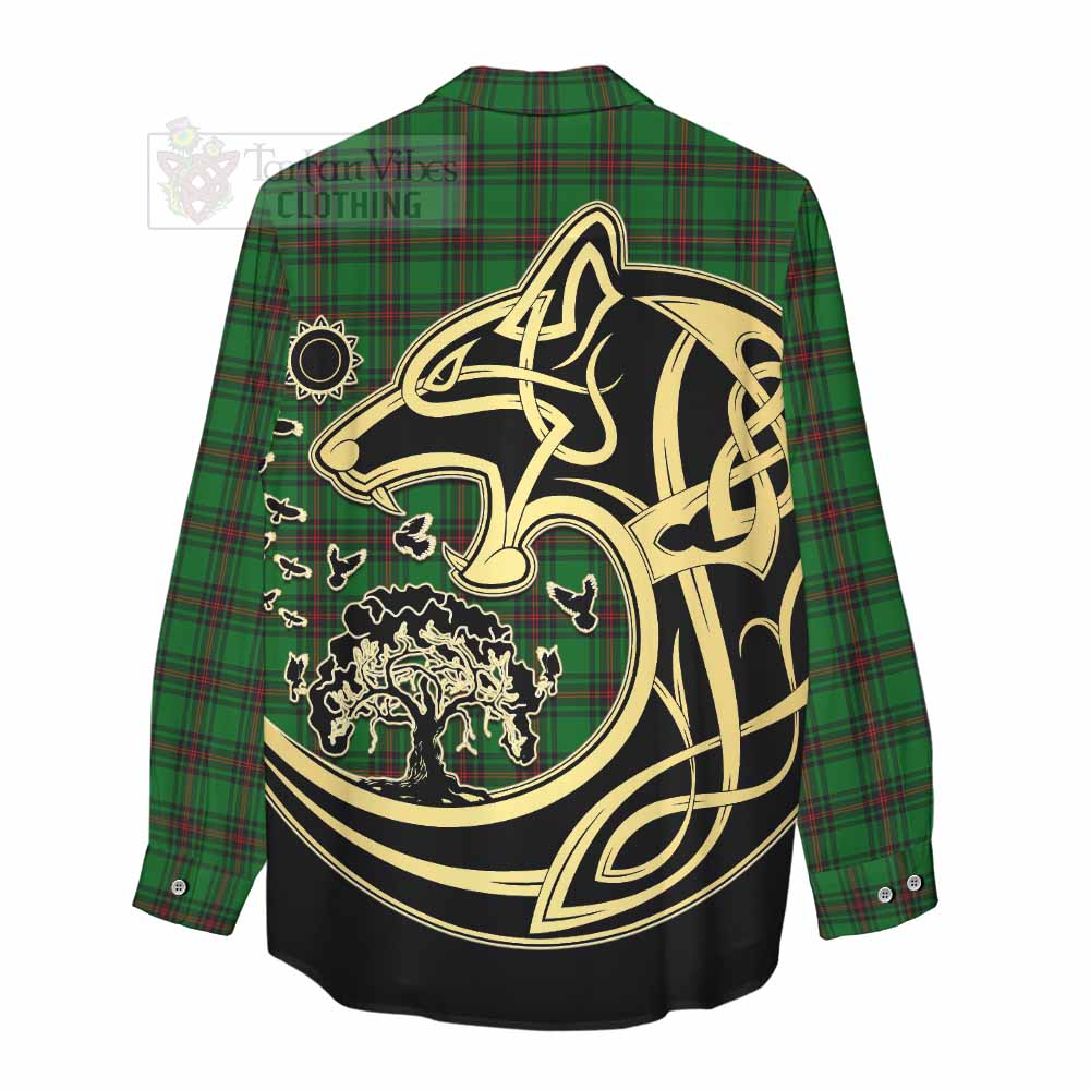 Tartan Vibes Clothing Ged Tartan Women's Casual Shirt with Family Crest Celtic Wolf Style