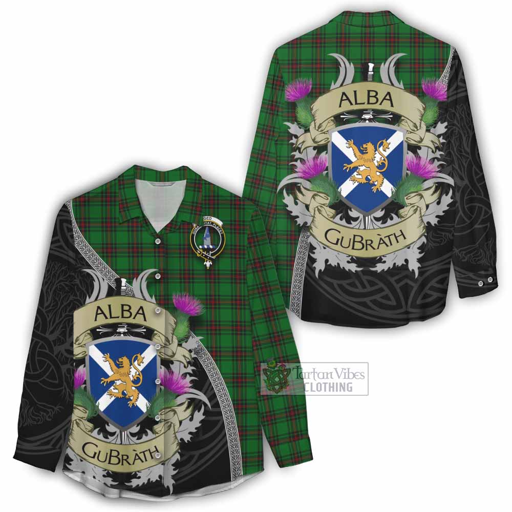 Tartan Vibes Clothing Ged Tartan Family Crest Women's Casual Shirt Lion Rampant Royal Thistle Shield Celtic Inspired