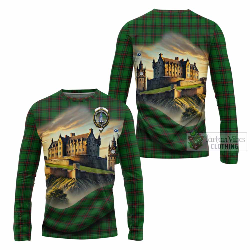 Ged Tartan Family Crest Long Sleeve T-Shirt with Scottish Ancient Castle Style - Tartan Vibes Clothing
