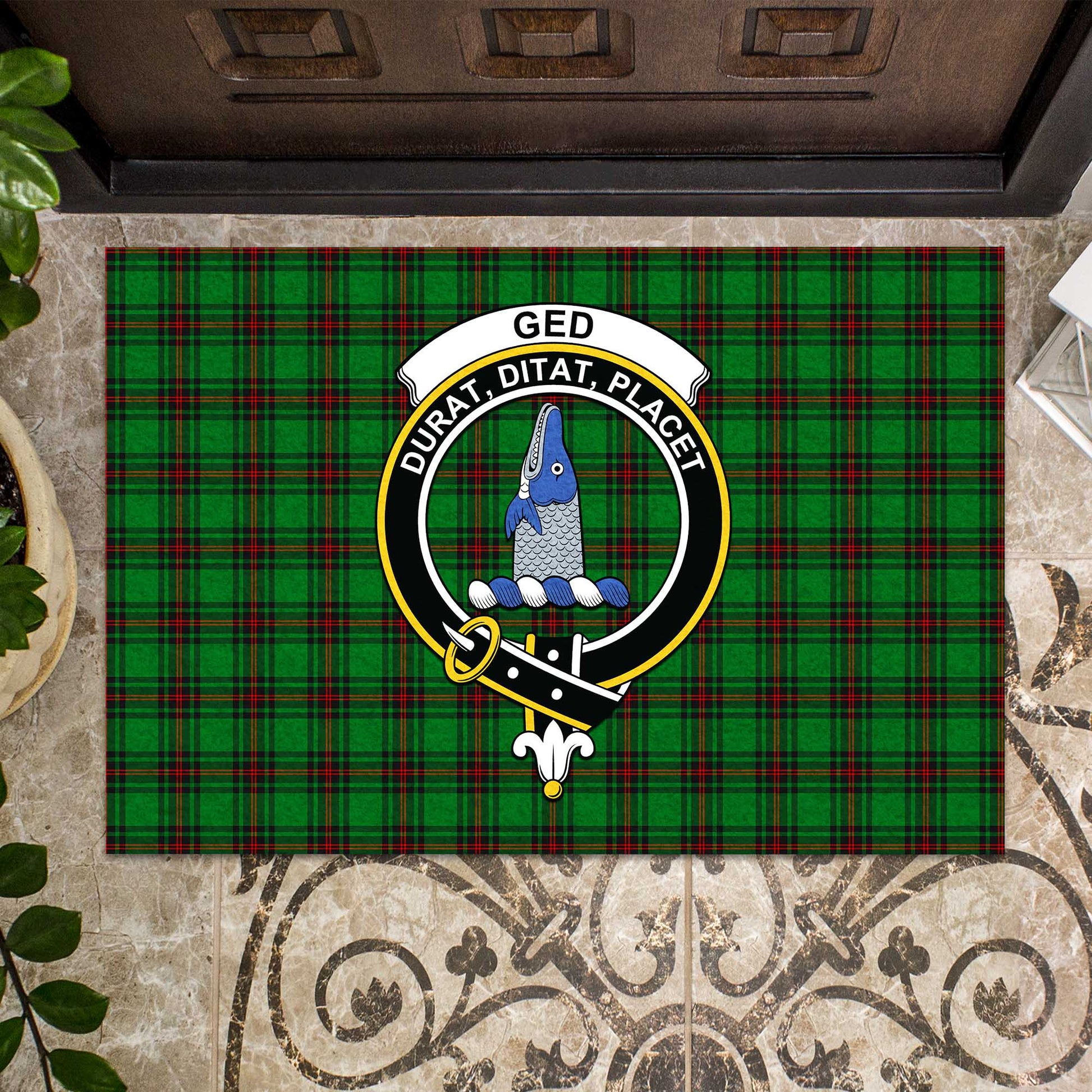 Ged Tartan Rubber Doormat with Family Crest - Tartan Vibes Clothing
