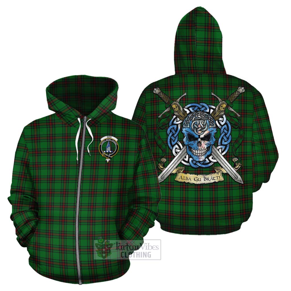 Ged Tartan Cotton Hoodie with Family Crest Celtic Skull Style - Tartan Vibes Clothing
