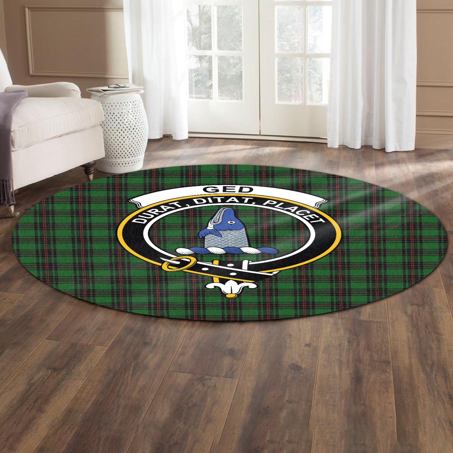 Ged Tartan Round Rug with Family Crest - Tartan Vibes Clothing