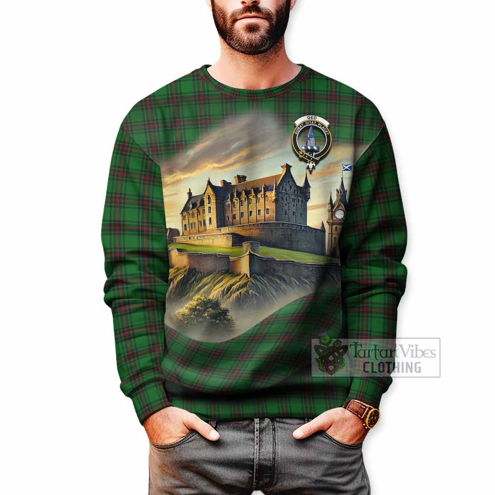 Ged Tartan Family Crest Sweatshirt with Scottish Ancient Castle Style - Tartan Vibes Clothing
