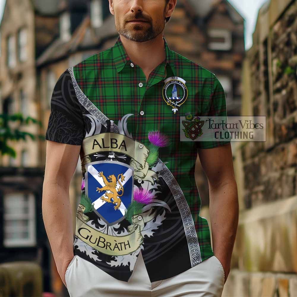 Ged Tartan Family Crest Hawaiian Shirt Lion Rampant Royal Thistle Shield Celtic Inspired - Tartan Vibes Clothing