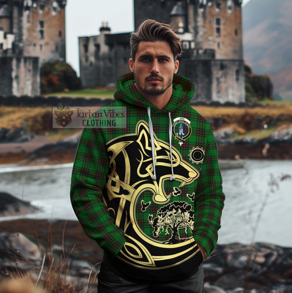 Ged Tartan Cotton Hoodie with Family Crest Celtic Wolf Style - Tartan Vibes Clothing
