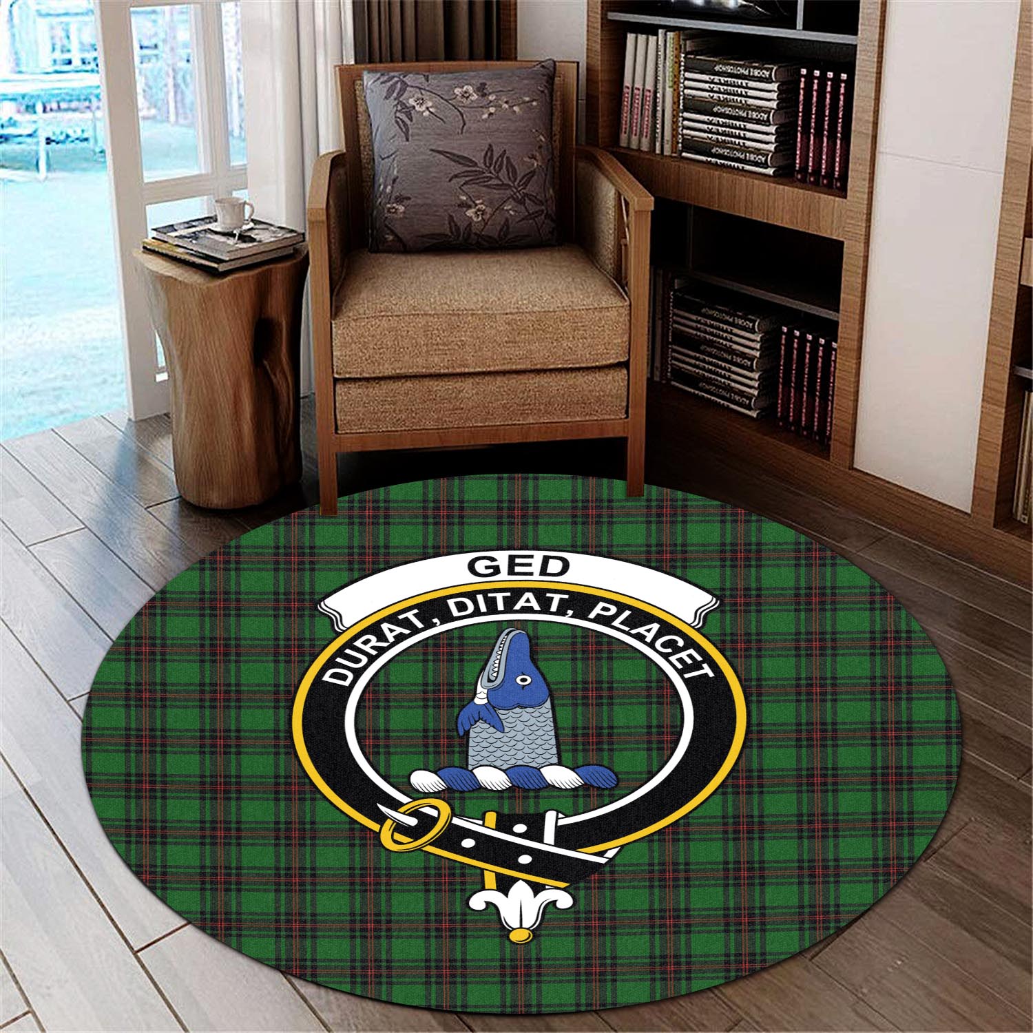 Ged Tartan Round Rug with Family Crest - Tartan Vibes Clothing