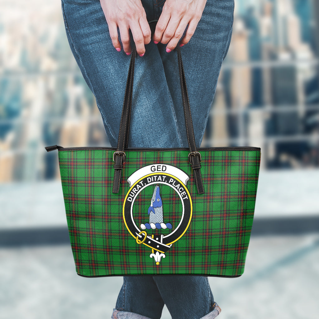 Ged Tartan Leather Tote Bag with Family Crest - Tartan Vibes Clothing