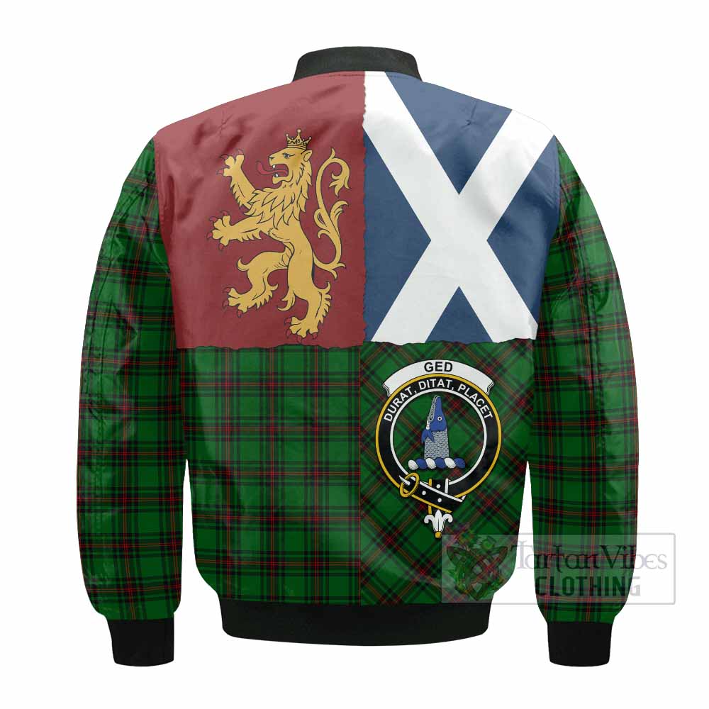 Ged Crest Tartan Bomber Jacket with Lion Rampant Saltire Style