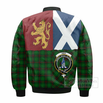 Ged Crest Tartan Bomber Jacket with Lion Rampant Saltire Style