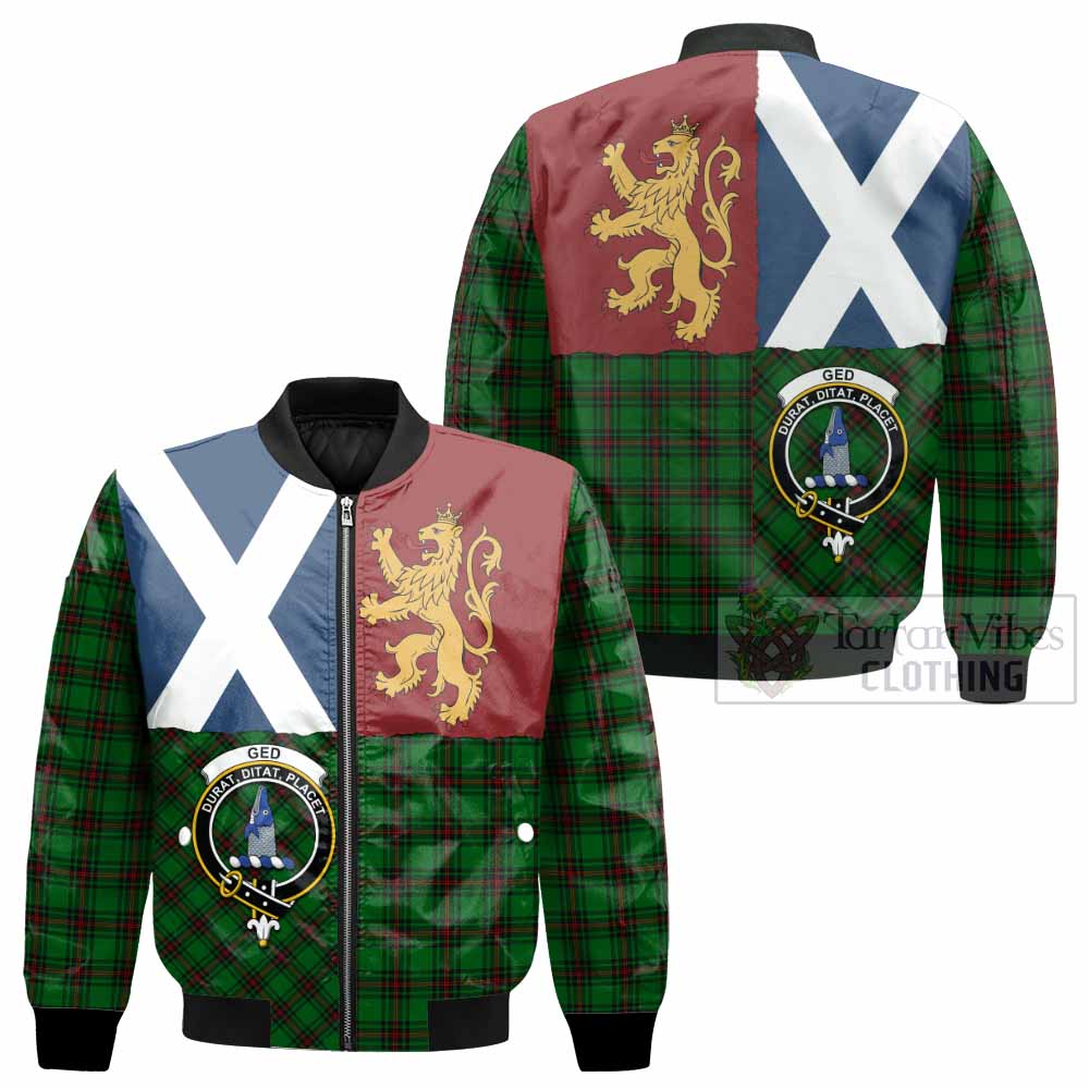 Ged Crest Tartan Bomber Jacket with Lion Rampant Saltire Style