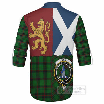 Ged Crest Tartan Ghillie Shirt with Lion Rampant Saltire Style - Tartan Vibes Clothing