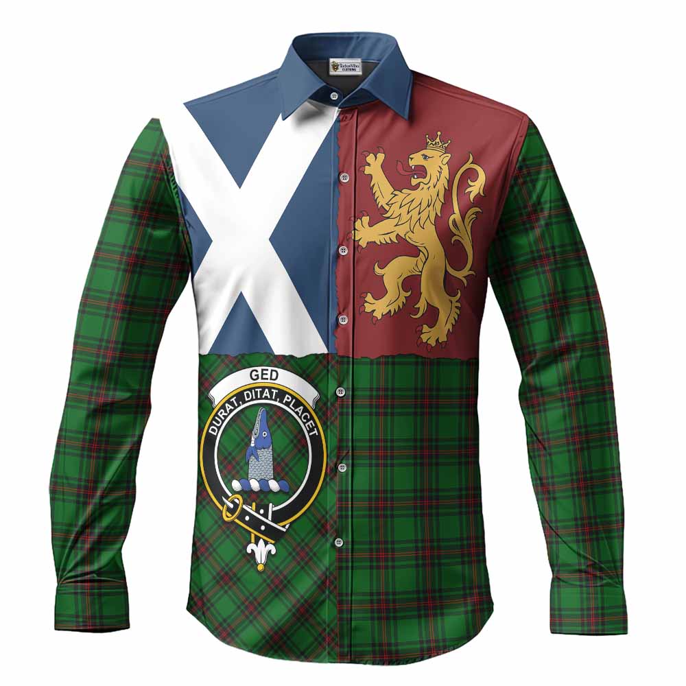 Ged Crest Tartan Long Sleeve Button Shirts with Lion Rampant Saltire Style