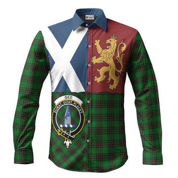 Ged Crest Tartan Long Sleeve Button Shirts with Lion Rampant Saltire Style