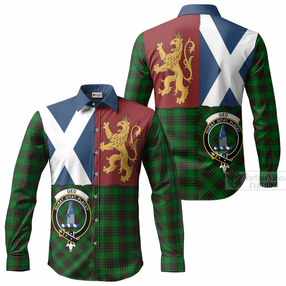 Ged Crest Tartan Long Sleeve Button Shirts with Lion Rampant Saltire Style