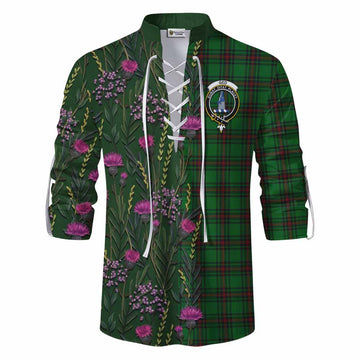 Ged Family Crest Tartan Ghillie Shirt Scottish Thistle Flower Pattern Half Style - Tartan Vibes Clothing