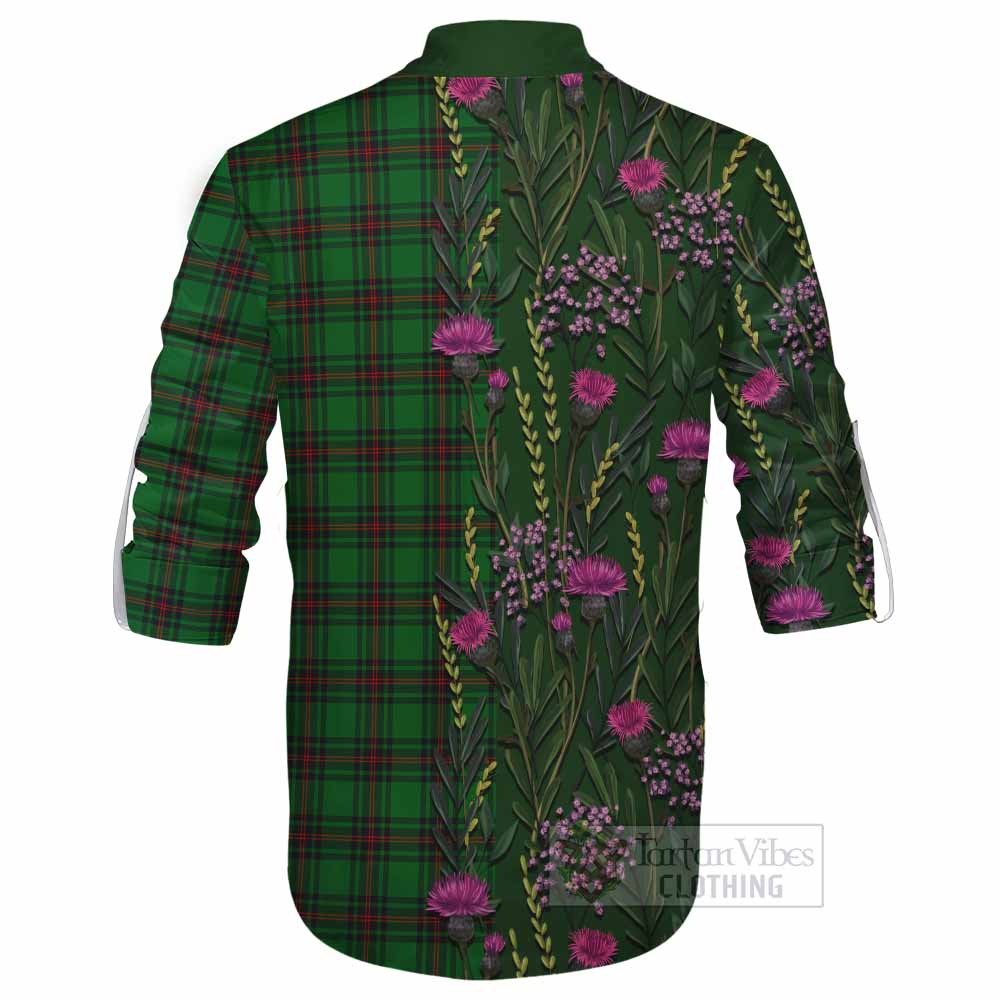 Ged Family Crest Tartan Ghillie Shirt Scottish Thistle Flower Pattern Half Style - Tartan Vibes Clothing