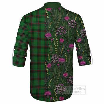 Ged Family Crest Tartan Ghillie Shirt Scottish Thistle Flower Pattern Half Style - Tartan Vibes Clothing
