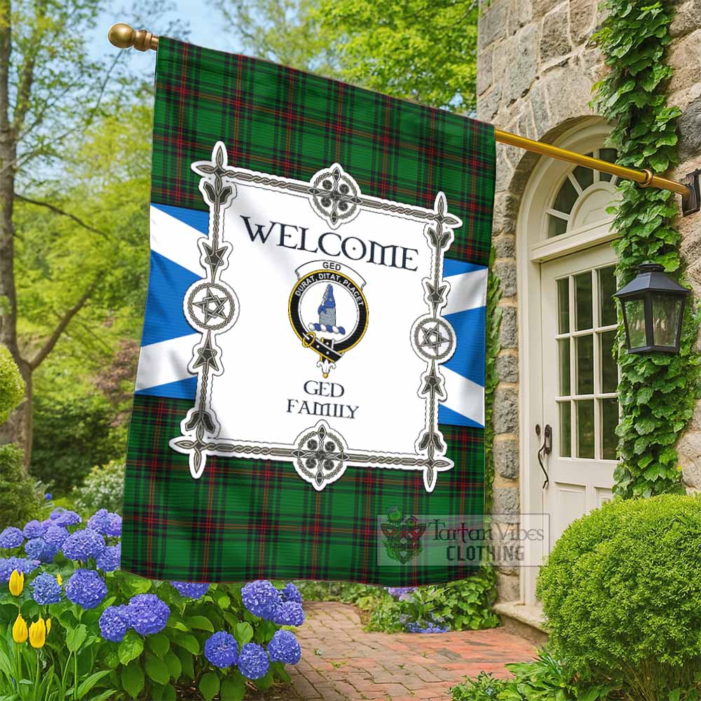 Ged Family Crest Tartan Welcome Garden Flag Saltire Harmony Style - Tartan Vibes Clothing