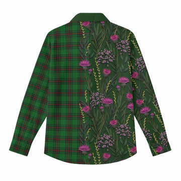 Ged Family Crest Tartan Women Casual Shirt Scottish Thistle Flower Pattern Half Style - Tartan Vibes Clothing