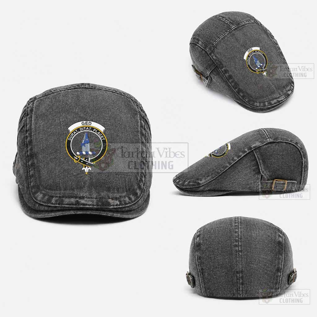 Ged Scottish Clan Crest Washed Flat Cap - Unisex Jeff Cap One Size (Adjustable) Black - Tartan Vibes Clothing
