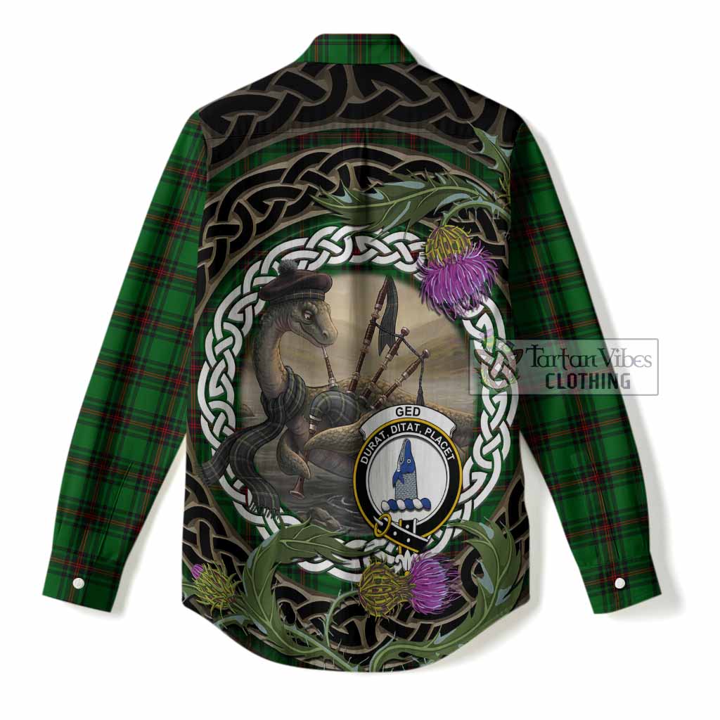 Ged Tartan Crest Bagpipe Nessie Women Casual Shirt Scottish Loch Ness Monster Celtic Thistle
