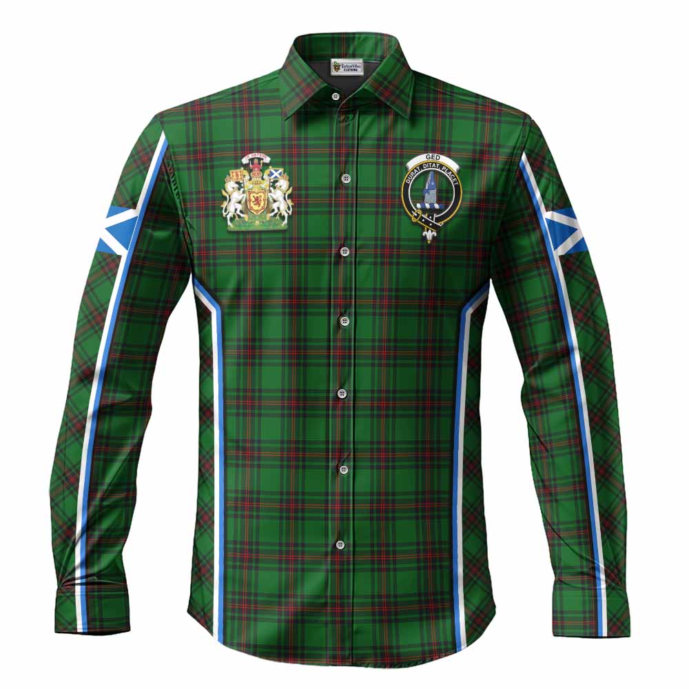 Ged Tartan Crest Long Sleeve Button Shirts Scotland Coat of Arm Flag Style - Tartan Vibes Clothing