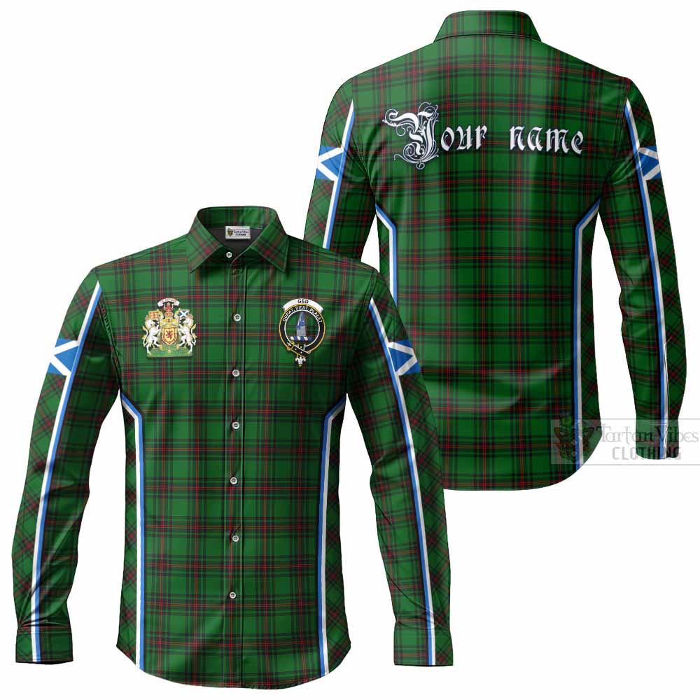 Ged Tartan Crest Long Sleeve Button Shirts Scotland Coat of Arm Flag Style - Tartan Vibes Clothing