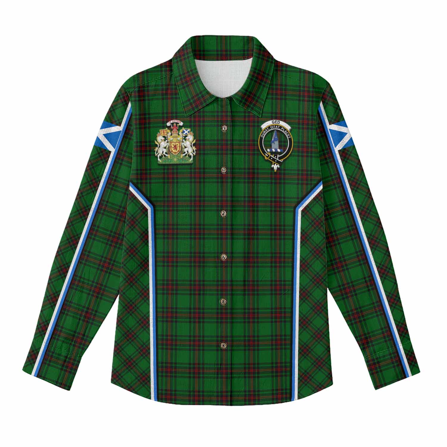 Ged Tartan Crest Women Casual Shirt Scotland Coat of Arm Flag Style - Tartan Vibes Clothing