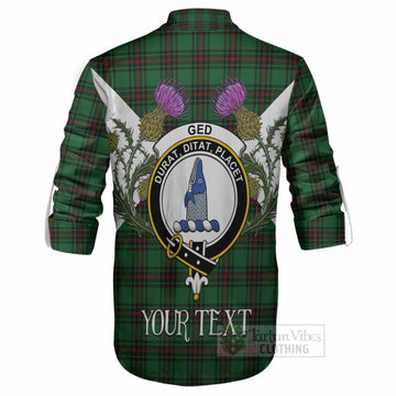 Ged Tartan Family Crest Ghillie Shirt Scottish Burns Night Thistle Floral