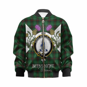 Ged Tartan Family Crest Kid Bomber Jacket Scottish Burns Night Thistle Floral
