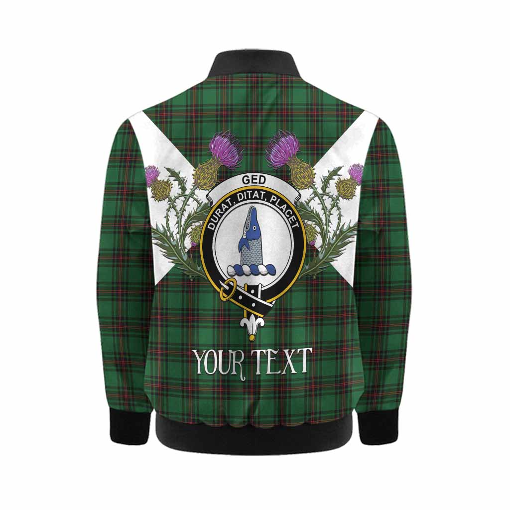 Ged Tartan Family Crest Kid Bomber Jacket Scottish Burns Night Thistle Floral