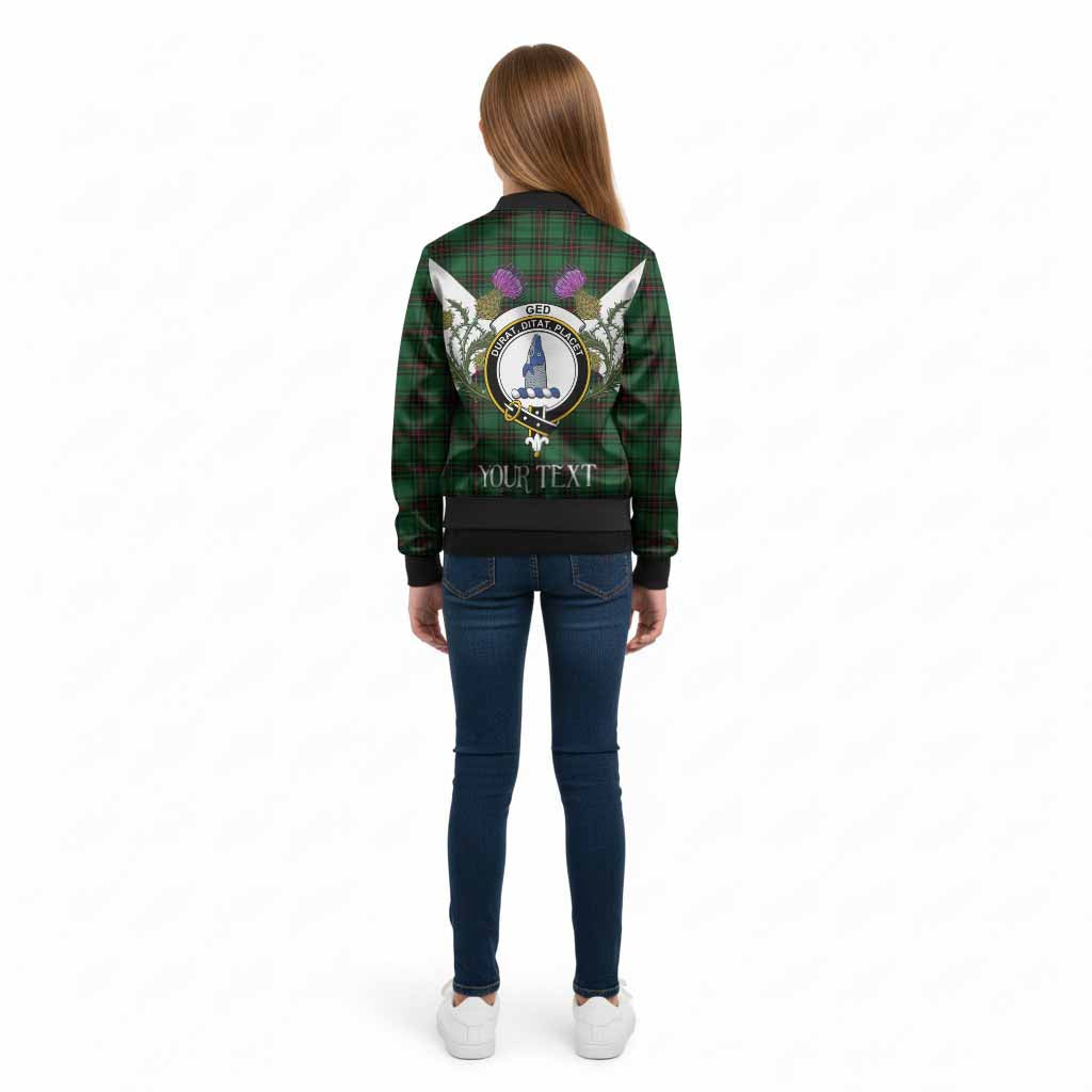 Ged Tartan Family Crest Kid Bomber Jacket Scottish Burns Night Thistle Floral