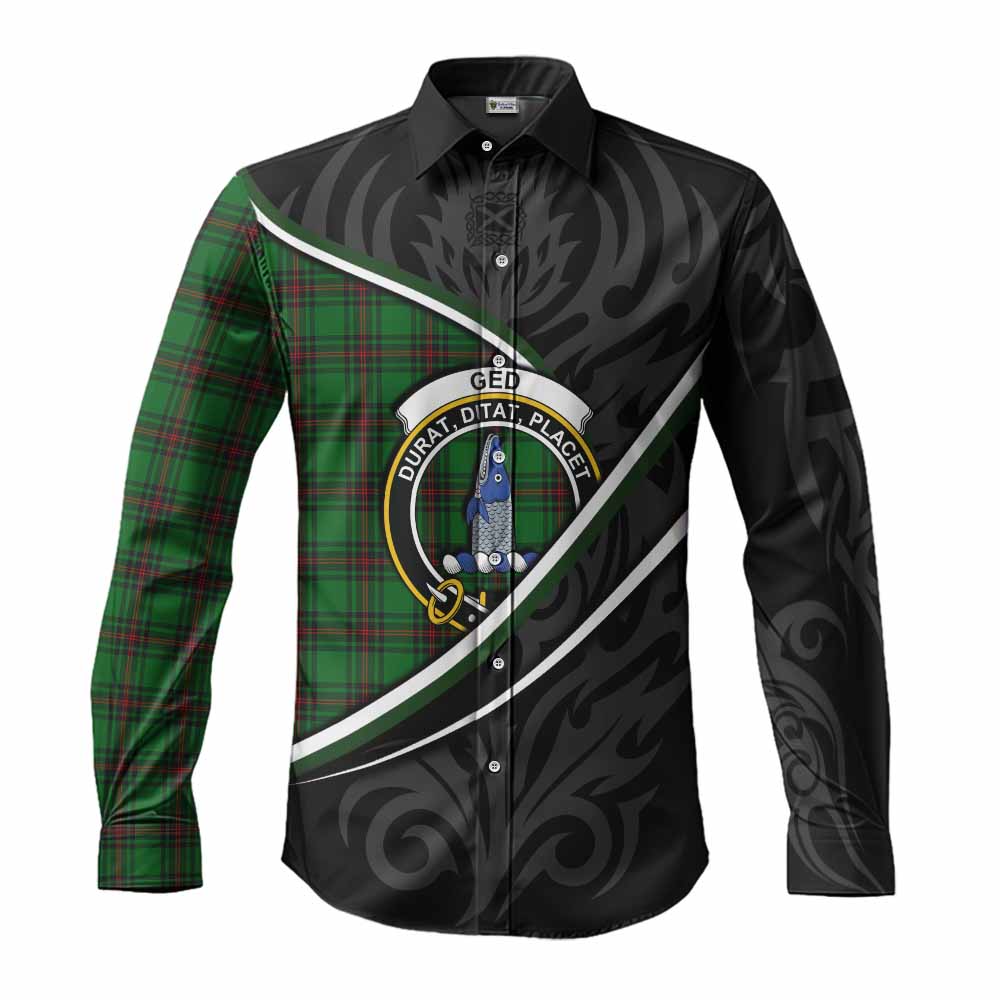 Ged Tartan Family Crest Long Sleeve Button Shirts Celtic Scottish Thistle Floral - Tartan Vibes Clothing