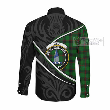 Ged Tartan Family Crest Long Sleeve Button Shirts Celtic Scottish Thistle Floral - Tartan Vibes Clothing