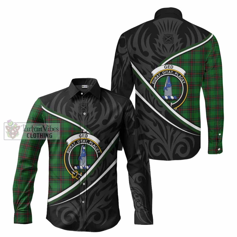 Ged Tartan Family Crest Long Sleeve Button Shirts Celtic Scottish Thistle Floral - Tartan Vibes Clothing
